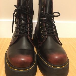 Black and burgundy platform Dr. Martens.